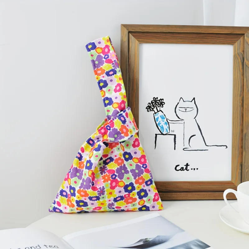 

2 Portable Canvas Handbags with Sleeve Knot - Women's Coin Purse Clutch Bag & Halloween Candy Bags Great Gifts for Friends