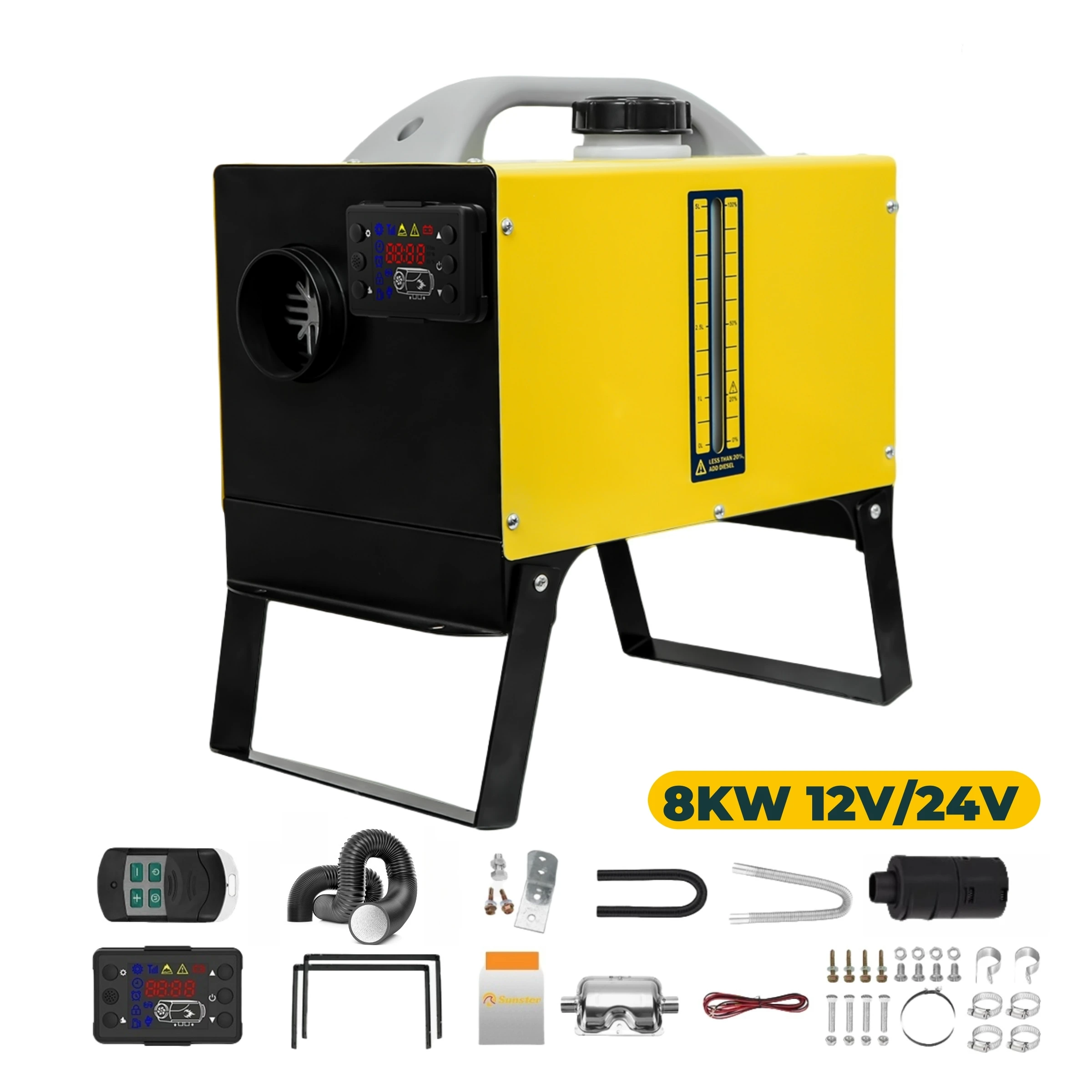SUNSTER 8KW Diesel Air Heater 12V/24V Low Noise Night Heater With LCD Panel/Remote Control For Garage Camping Motorhome Trailer