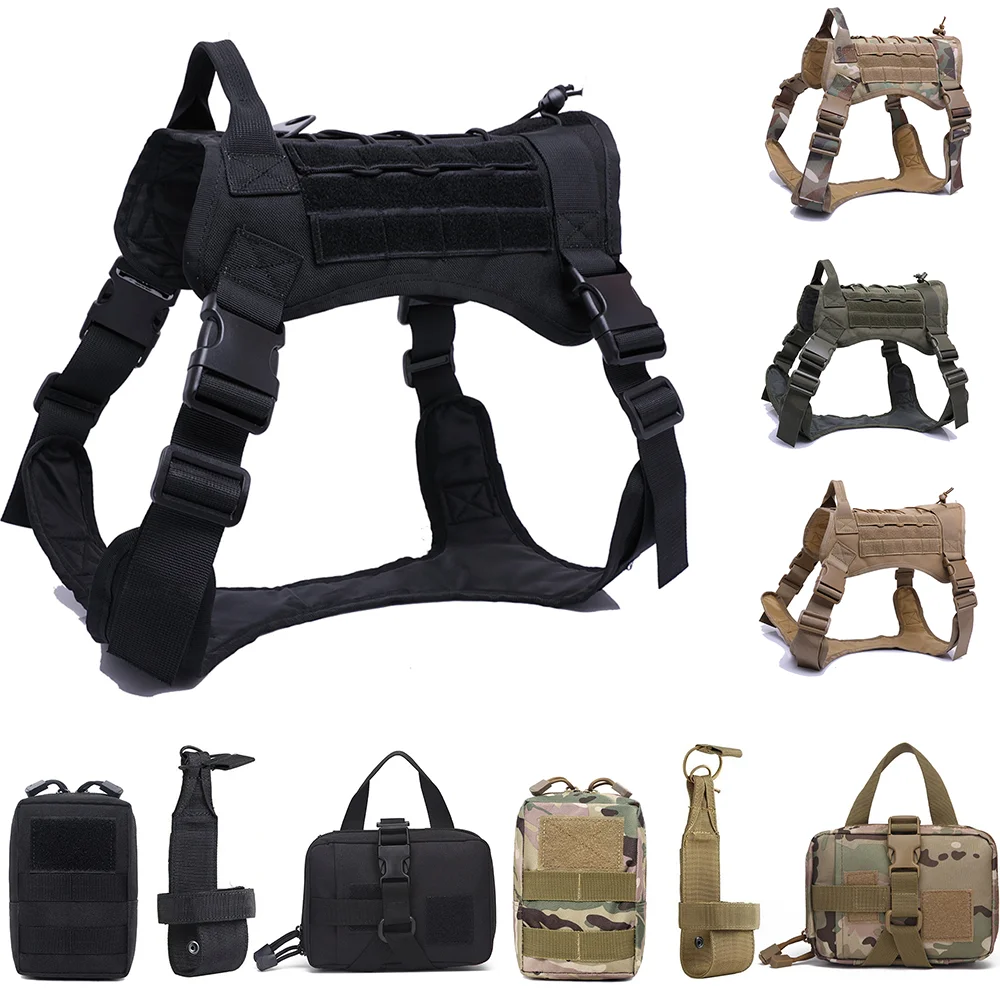 

Tactical Military Dog Harness K9 Pet Training Vest Quick Release And MOLLE Bags Set for Small Medium Large Dogs German Shepherd