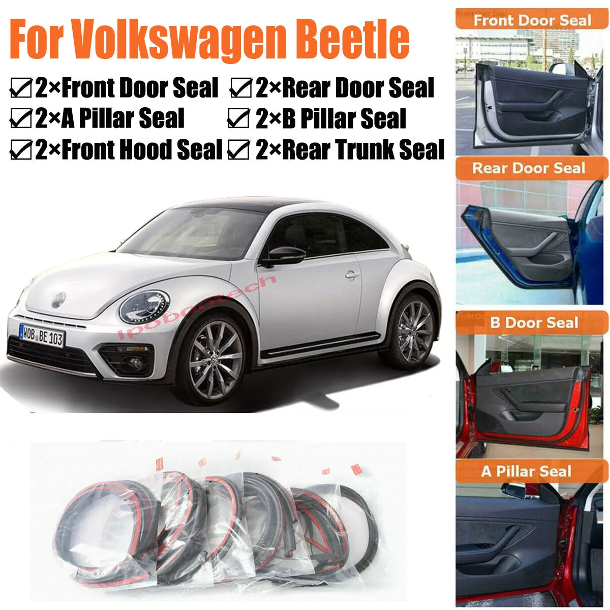 Merek Baru Pintu Mobil Segel Kit Kedap Suara Karet Cuaca Draft Segel Strip Angin Pengurangan Kebisingan Cocok untuk Volkswagen Beetle