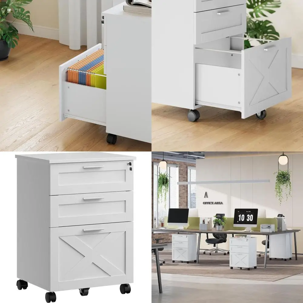 

Stylish Mobile Wooden File Cabinet with Lock - Under Desk Storage on Wheels, Holds Letter/Legal/A4, White