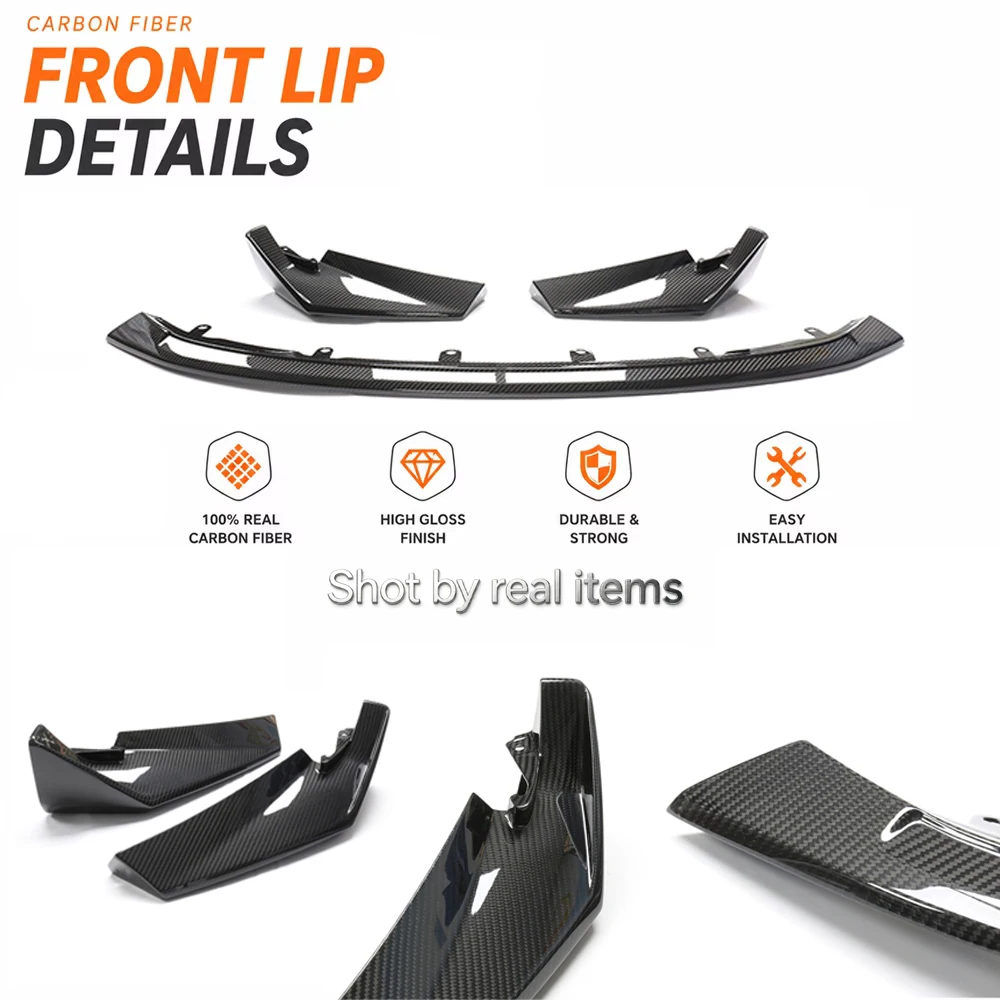 3PCS Real Dry Carbon Fiber Front Bumper Lip For BMW 2021+ M3 G80 M4 G82 G83 CSL Style Splitter Body Kits Exterior Screw-On