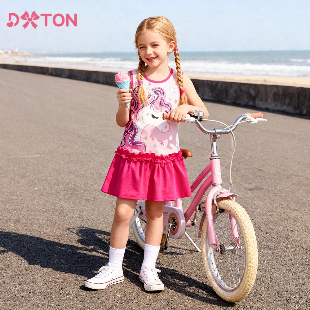 DXTON Children Sleeveless Dresses Summer Toddler Daily Dress Cotton Straight Girls Casual Costumes Unicorn Girls Holiday Outfits