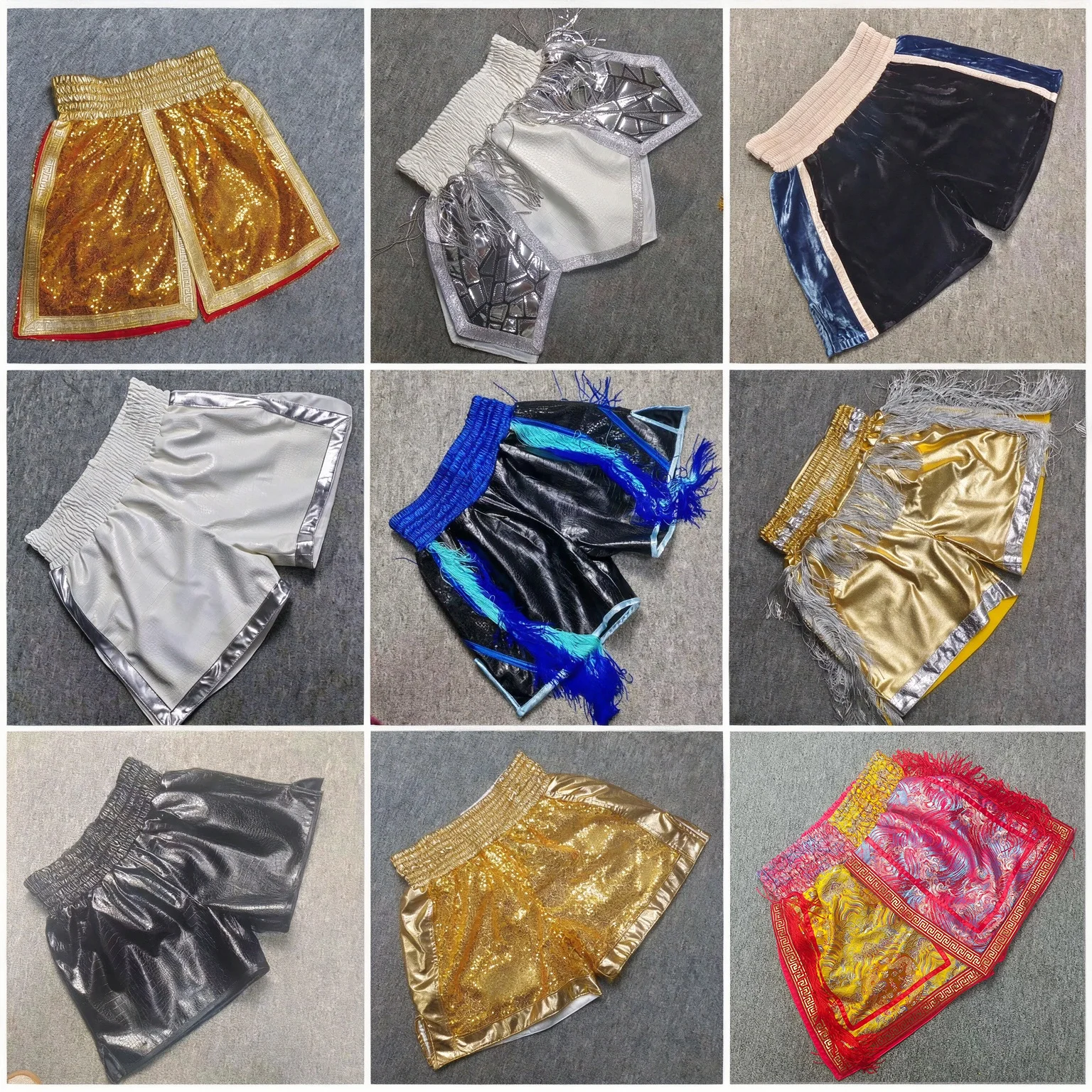 Muay Thai Kickboxing Shorts Leather Velvet Holographic Boxing Pants Martial Arts Fighting Training Competition Shorts Adult Kids