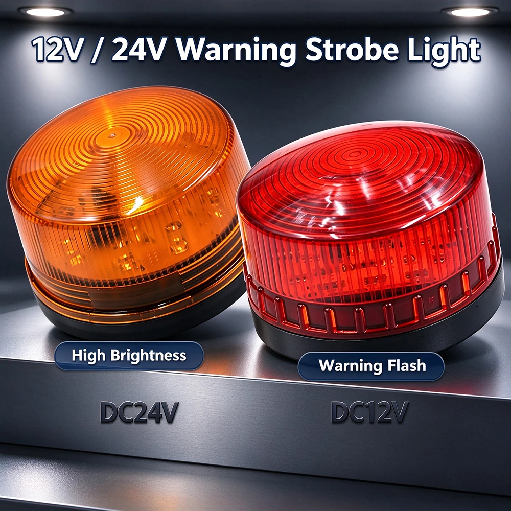 LED Flashing Signal Warning Light DC 12V / 24V Red / Orange Alarm Signal Lamp Strobe Beacon for Swing Sliding Garage Gate Door