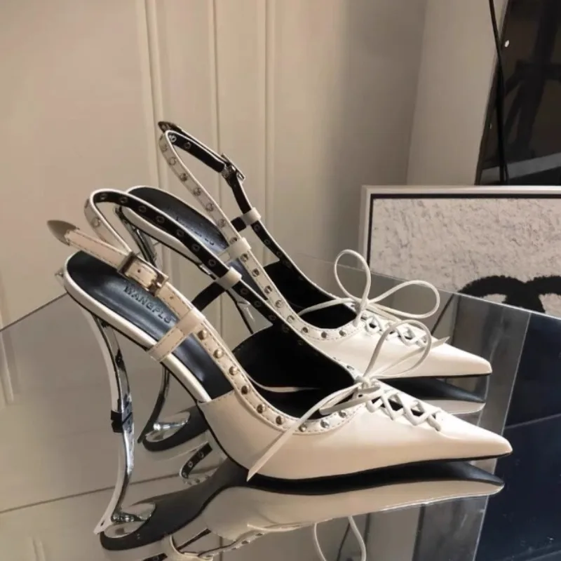 

Shoes for Women Trend Pointed High Heel Shoes Strappy Bowknot Rivet Patent Leather Sandals Designer Womens Pumps Sandalias Mujer