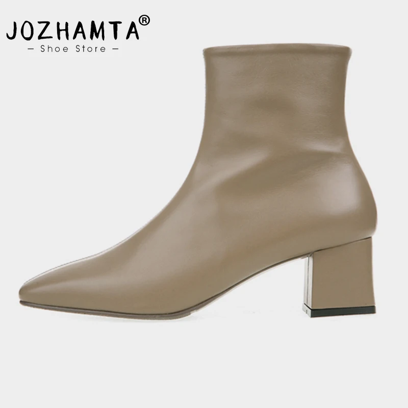 JOZHAMTA Size 34-40 Women Ankle Boots Real Leather Kitten High Heels Shoes Winter 2025 Wide Calf Short Booties Casual Office