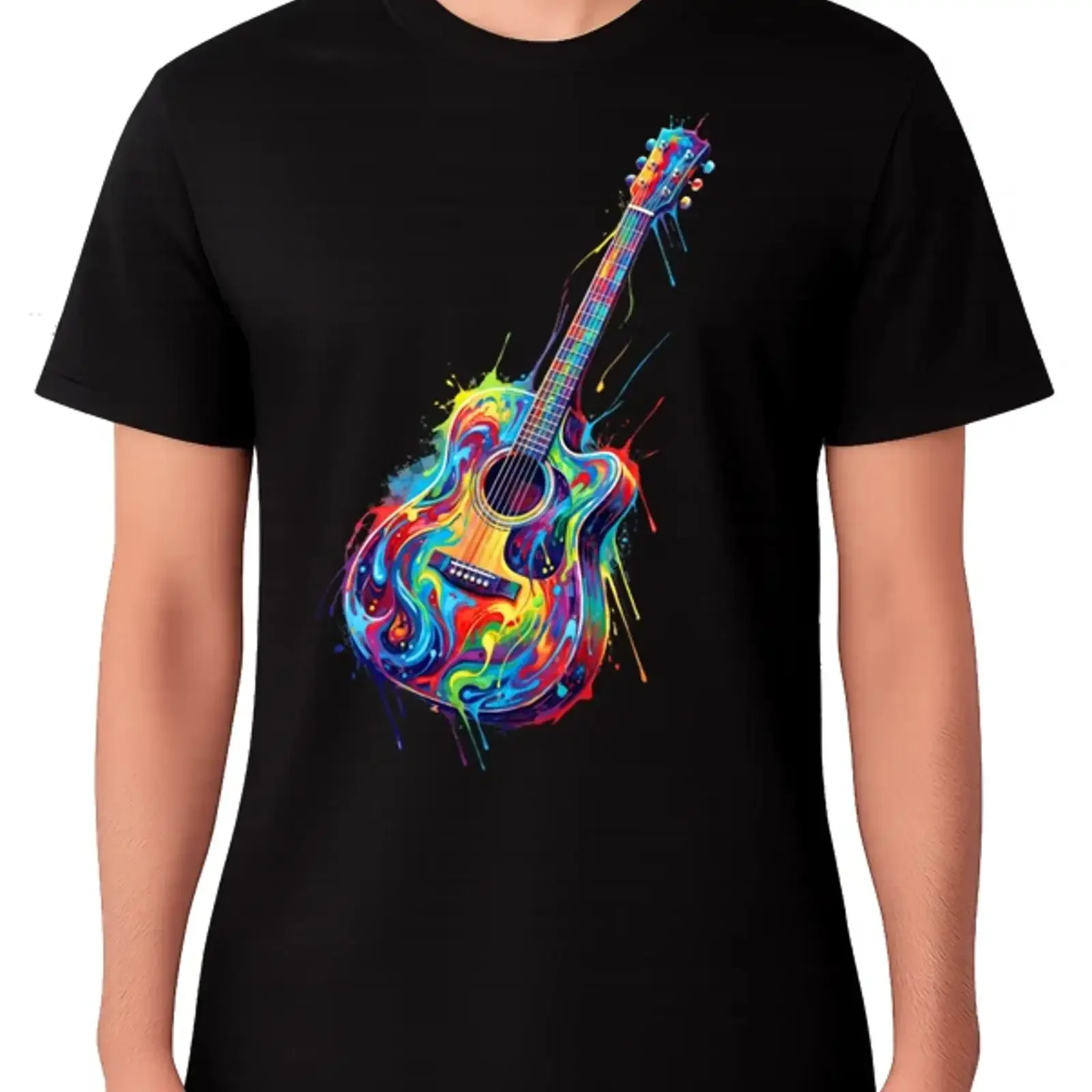 T Shirt buntes Gitarre Kunst Abstrakt Musik Instrument Grafik  vintage Washed graphic Comfortable Breathable Versatile fashion