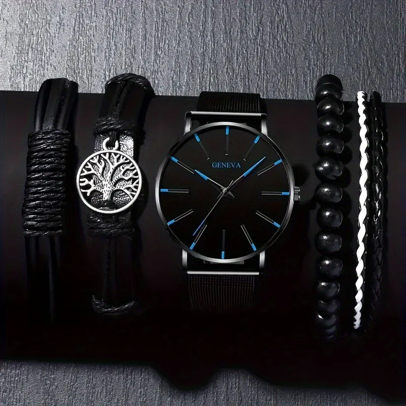 

New Hip Hop Mens Fashion Watches Luxury Male Clock Wristwatch Sport MensWrist Watch Bracelet Set Relogio Masculino