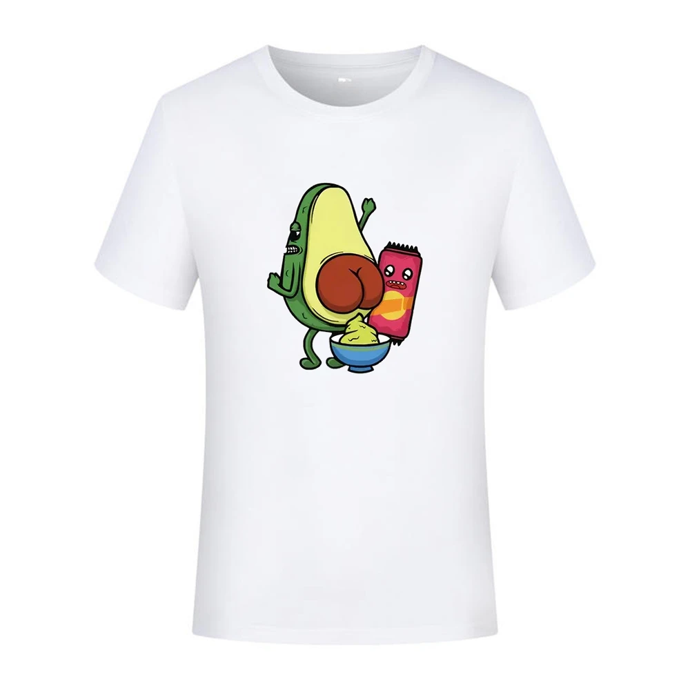 Men's Clothing Novelty New Men's Casual Loose Fashion White Round Neck Letter Funny Avocado Print Short Sleeve T-Shirt