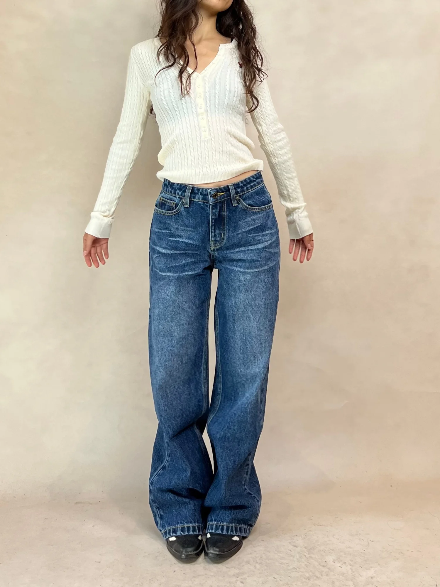 

Женские джинсы с высокой талией, прямые, из денима, повседневные, с ретро-текстурой, зимние, новые, универсальные, удобные, комфортные, для женщин