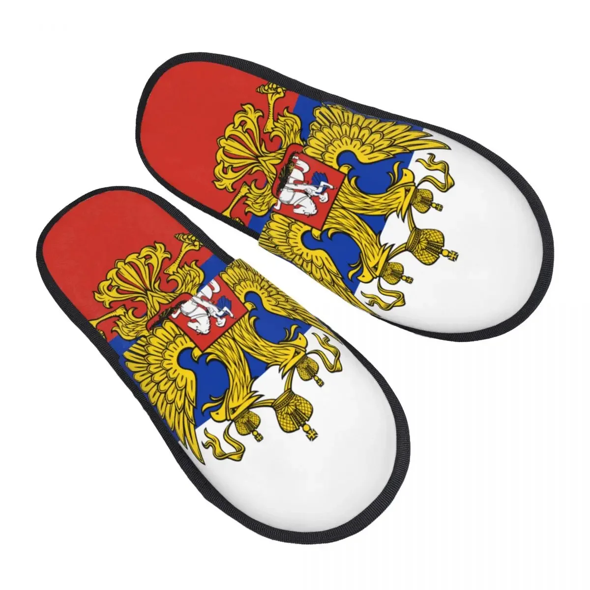 Zapatillas de espuma viscoelástica con escudo de armas de Rusia para mujer, pantuflas de casa acogedoras y cálidas con emblema de la Federación Rusa