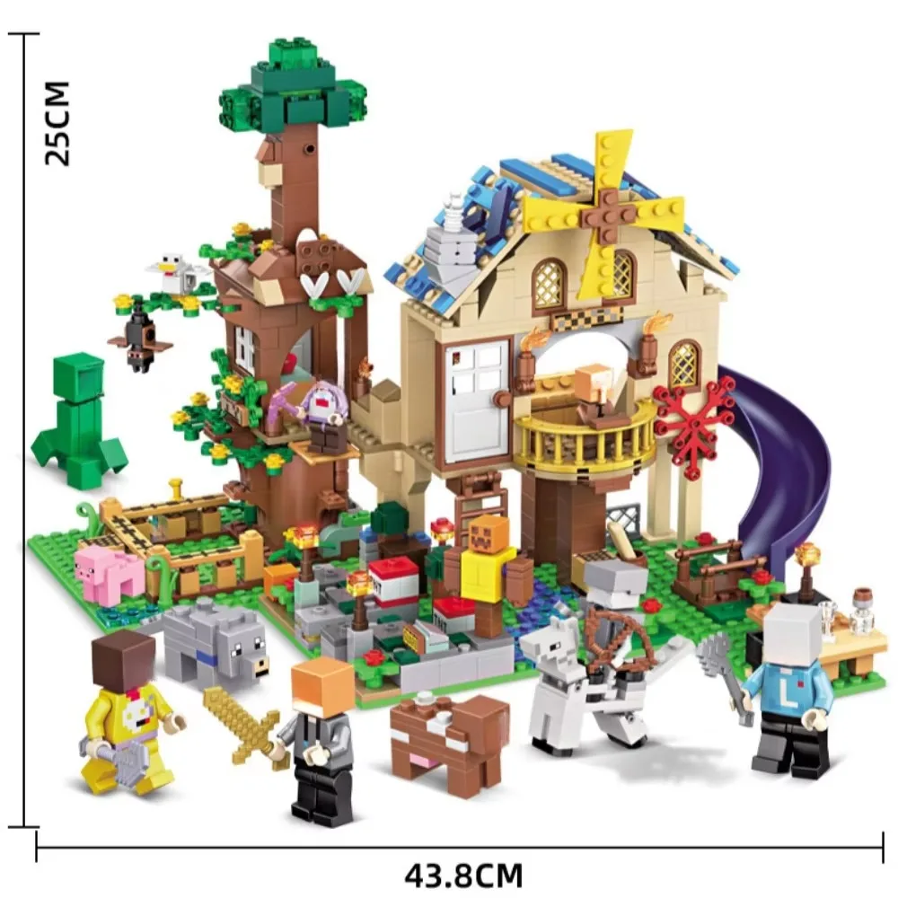 Cretive DIY Game Tree Cottage Village House Building Blocks City Module Assembly Bricks Toys for Kids Gifts