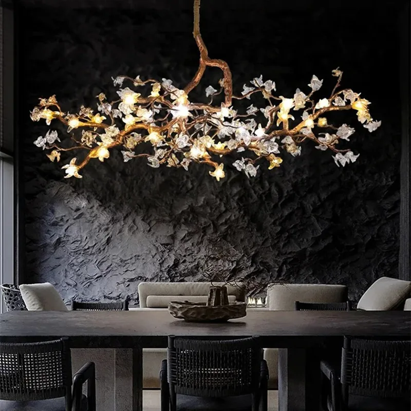 Modern Tree Branch Suspension Pendant Light Luxury Retro Copper LED Chandelier For Living Room Dining Table Kitchen Island Lamp
