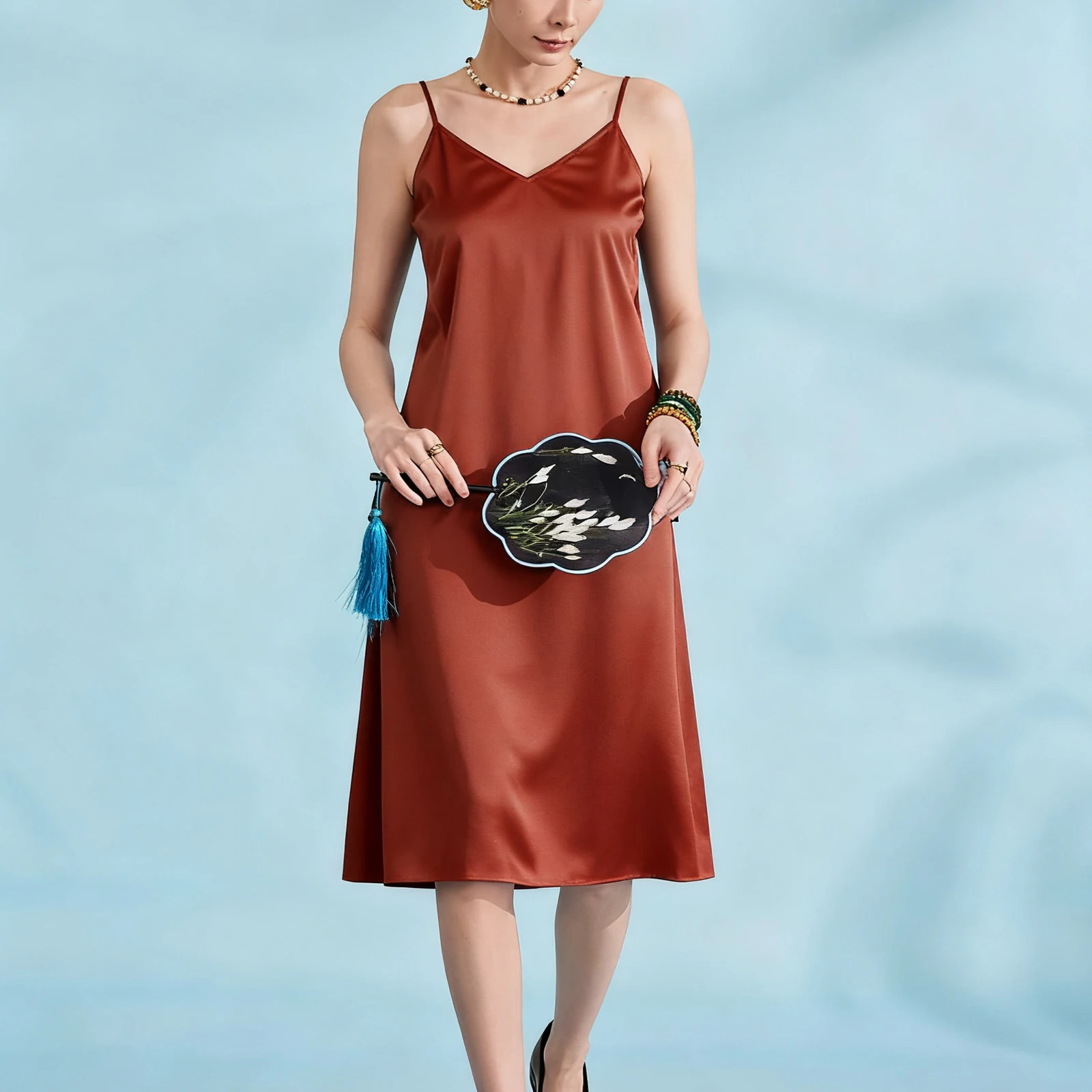 

LI SILK CLOUD 100% Silk XiangYunSha Dresses for Women ，V-Neck - 2025 Summer New Arrivals，Chinese Style