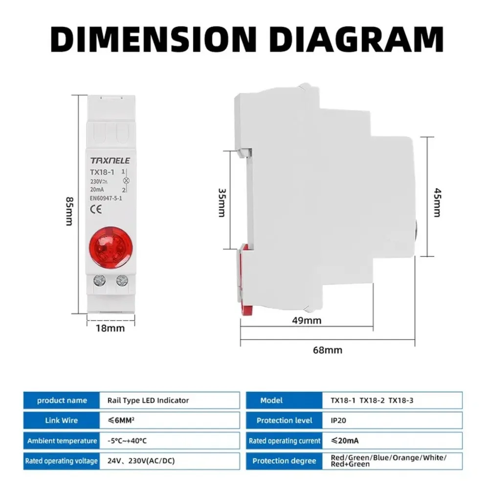 

Indicator Light Din Rail 18mm AC/DC 220V 230V LED Signal Lamp Pilot Lights Indicator Lamp 50Hz/60Hz Red Green Blue Orange White