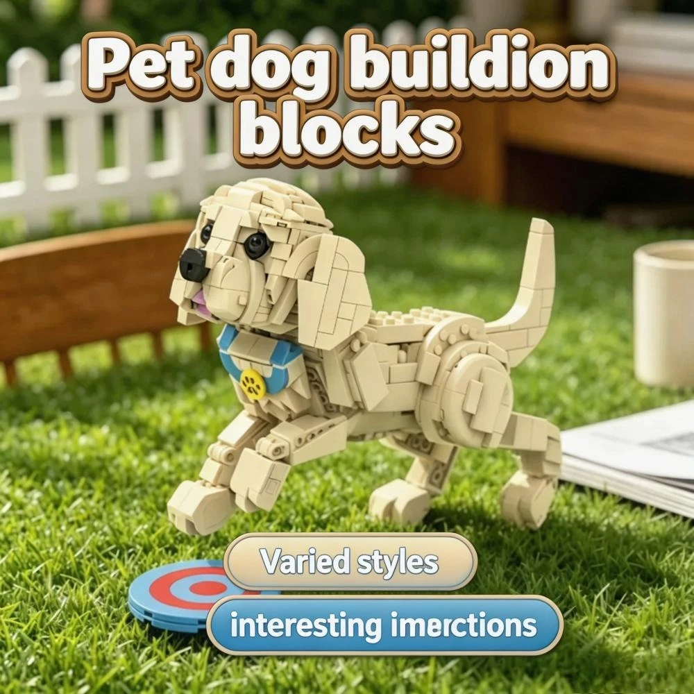 5‑in‑1 Labrador Dog Building Blocks Set Creative Animal Model Puzzle DIY Assembly Educational Bricks Birthday Toy