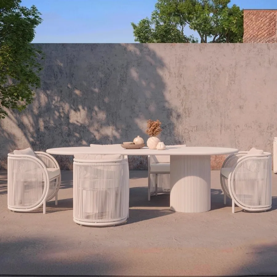 ！@Modern Outdoor Three-Piece Furniture Set Waterproof Rattan Chair for Courtyard Villa Garden Stylish Metal Day Sunscreen Dew