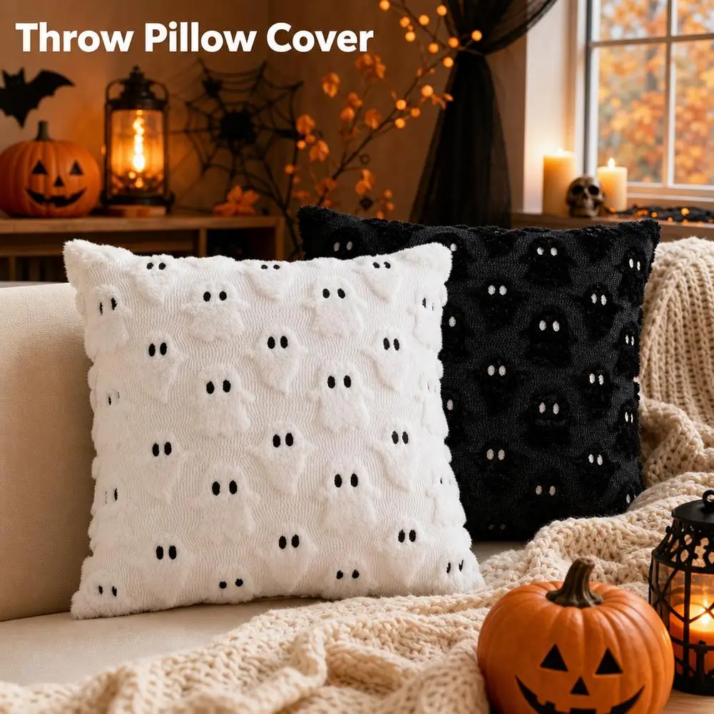 Halloween Pillow Covers,45x45,Decorative Pumpkin Pattern Pillowcase Soft Plush Faux Wool Cushions for Home Sofa Couch