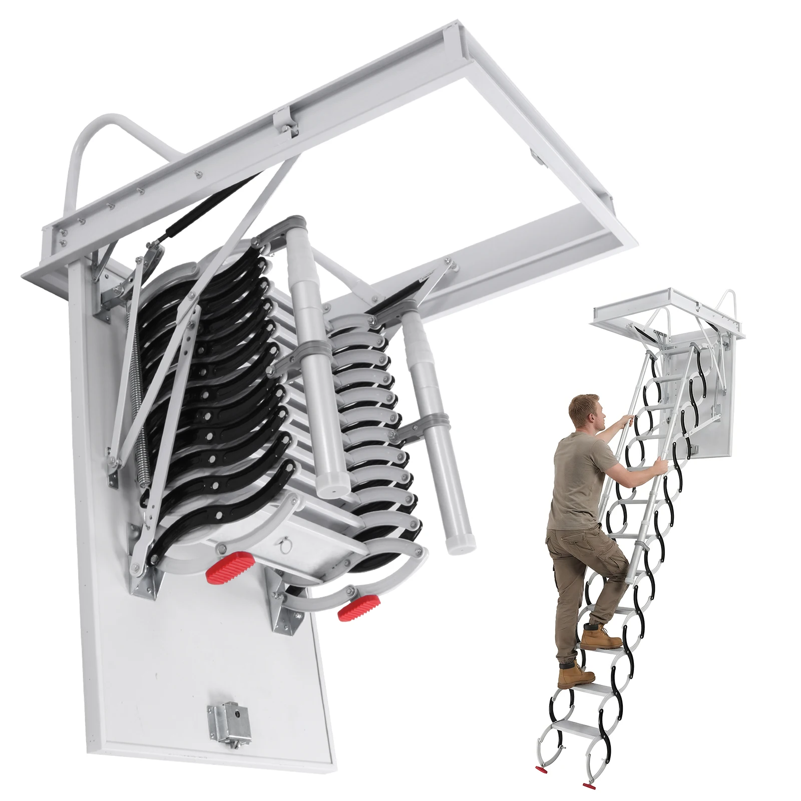 

Складные чердачные лестницы с поручнями, компактные, раскладные, грузоподъемность 660 фунтов, выдвижная система для гаражей/кровель/подвалов