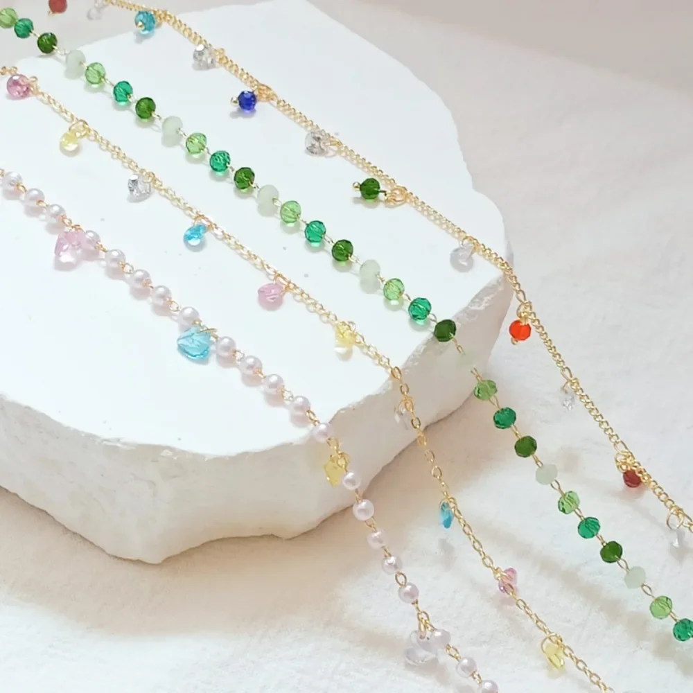 

14-каратное позолоченное цепочка из бисера с кристаллами циркона, полуфабрикат, ожерелье-браслет ручной работы, самодельная свободная цепочка