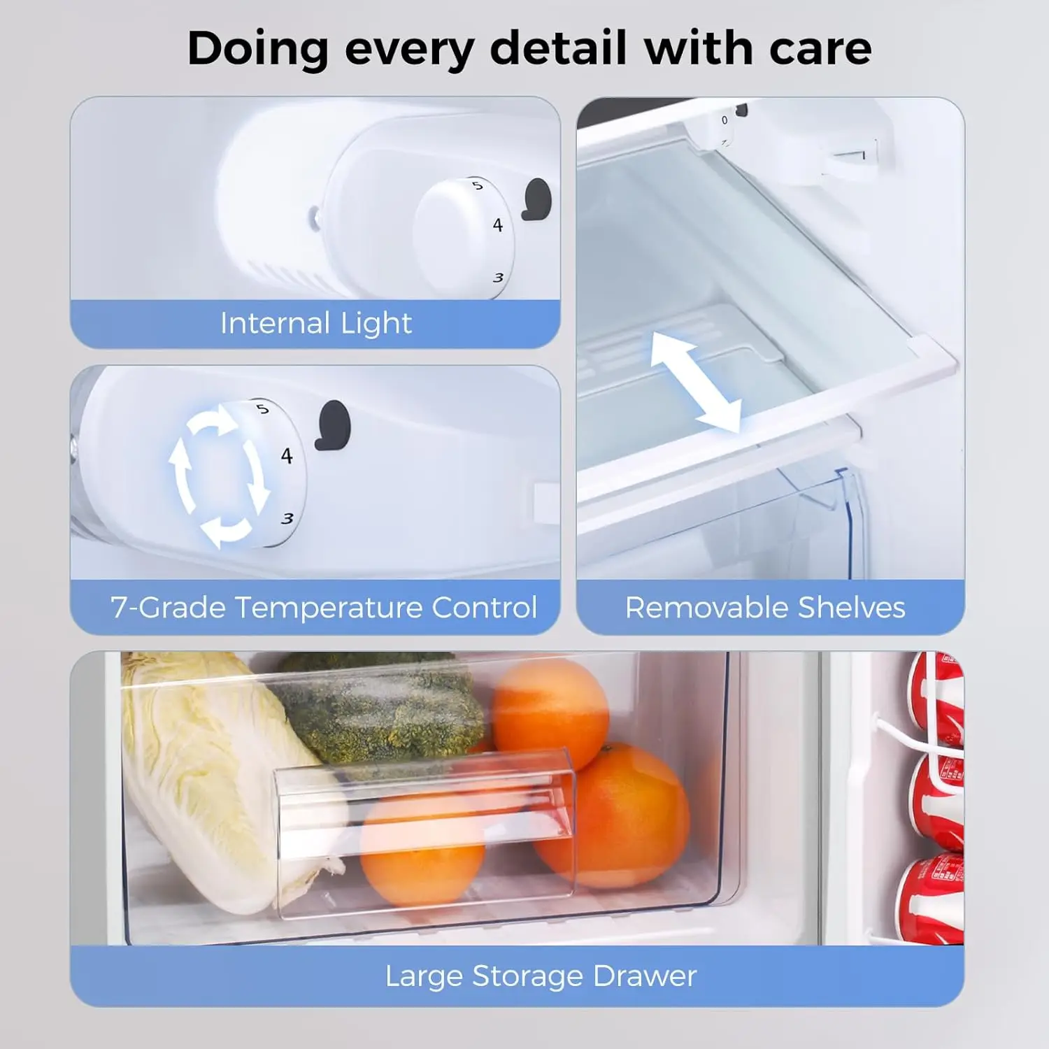 ثلاجة صغيرة مع فريزر ، 3.2 قدم مكعب ، مدمجة ، بابين ، درجة حرارة قابلة للتعديل ، المنزل ، المطبخ ، الحجم الكامل