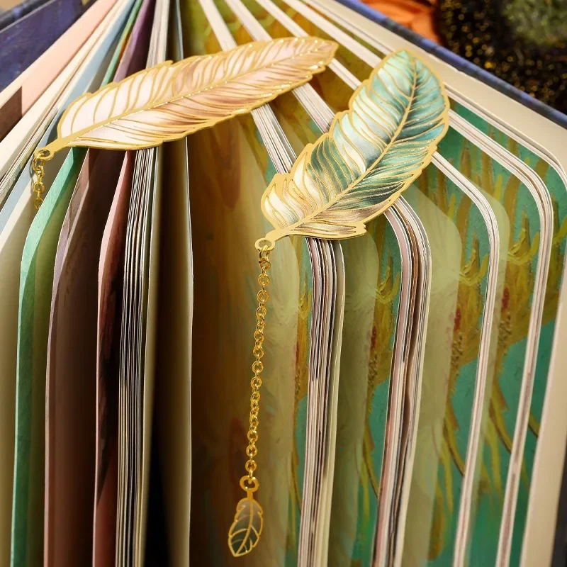 Artistic Exquisite Metal Bookmarks Ancient Style Feather Paintings Blue Cultural Creative Souvenirs Bookmark