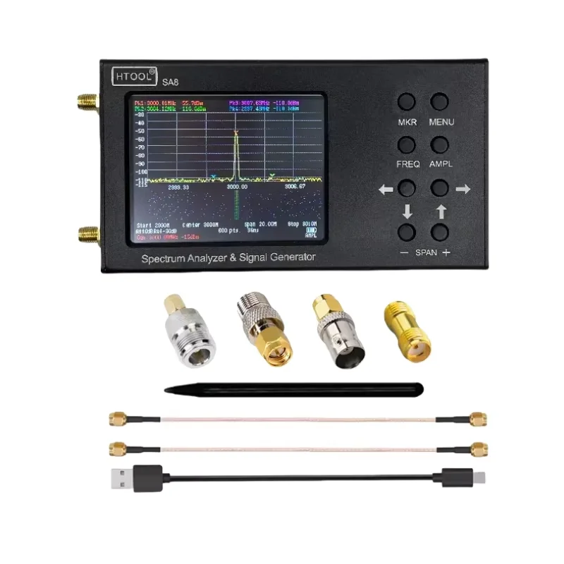 SA8 Portable Spectrum Analyser 35-6200MHz Multi-Language Built-in Tracking Source SL10 Log Periodic Antenna 50MHz-6GHz High Gain