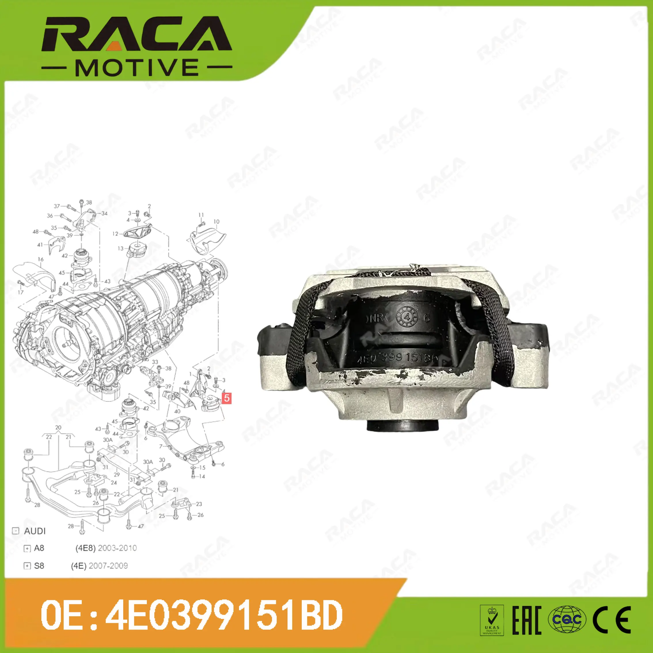

Engine Transmission Mounts Gearbox Rubber Metal Support for Audi A8 4.2/6.0 (4E8) 2003-2010 S8 5.2 (4E) 2007-2009 4E0399151Bd