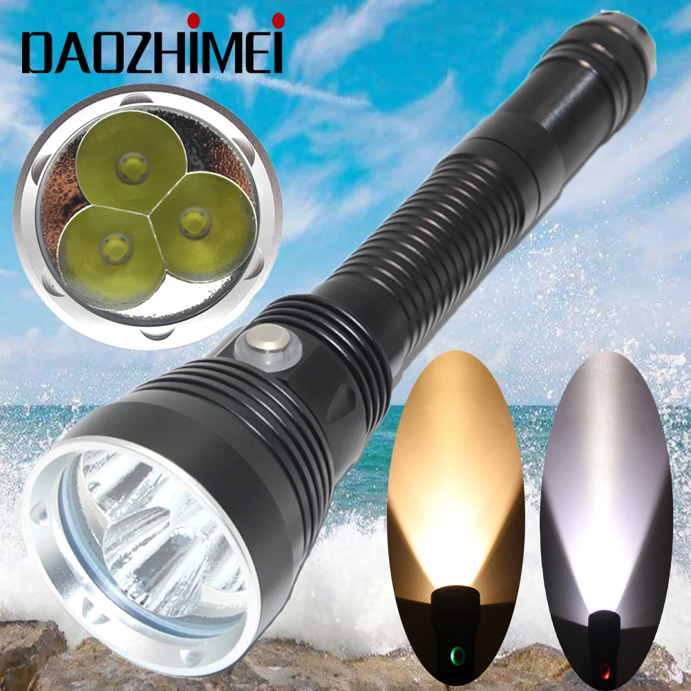 

Waterproof IPX8 LED Scuba Diving Flashlight 3 x XHP70.2 White / Yellow light Underwater 100M Waterproof Tactical Torch dive lamp