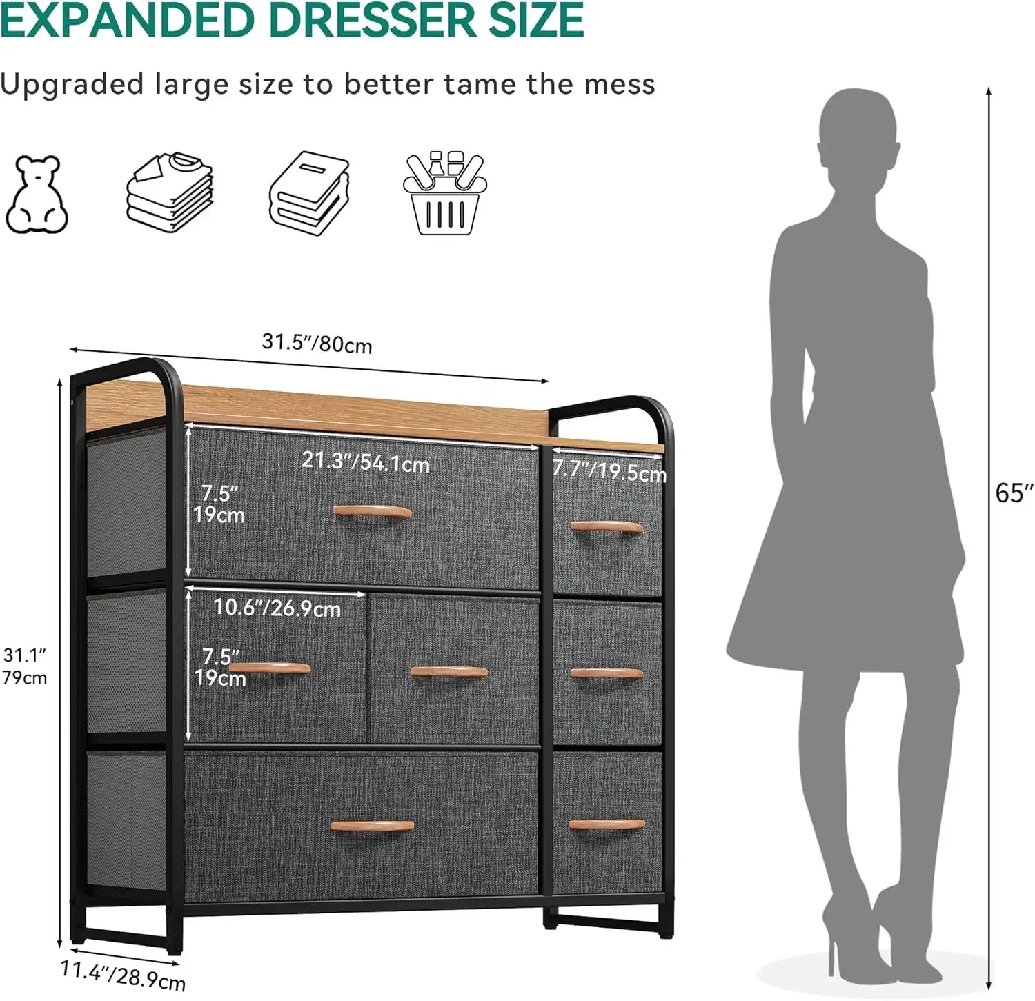 Drawer Fabric Storage Tower Organizer Unit Multicolor Bedroom Living Room Hallway Closets Steel Frame image 3