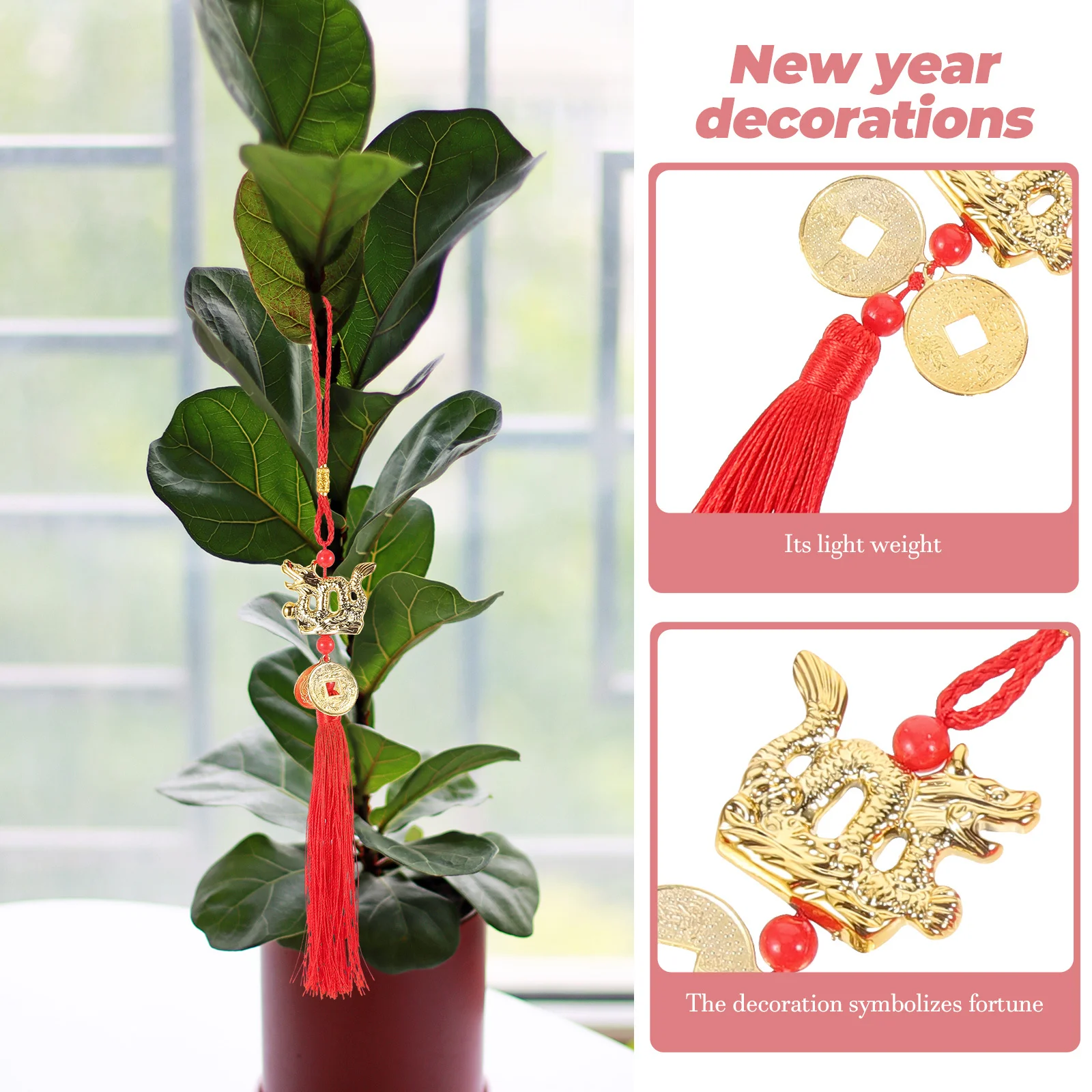 

Dragon Ornament for Wall 4pcs Chinese New Year Hanging Decor Tassel Pendant for Car Door Interior Festival Decoration Gift Set