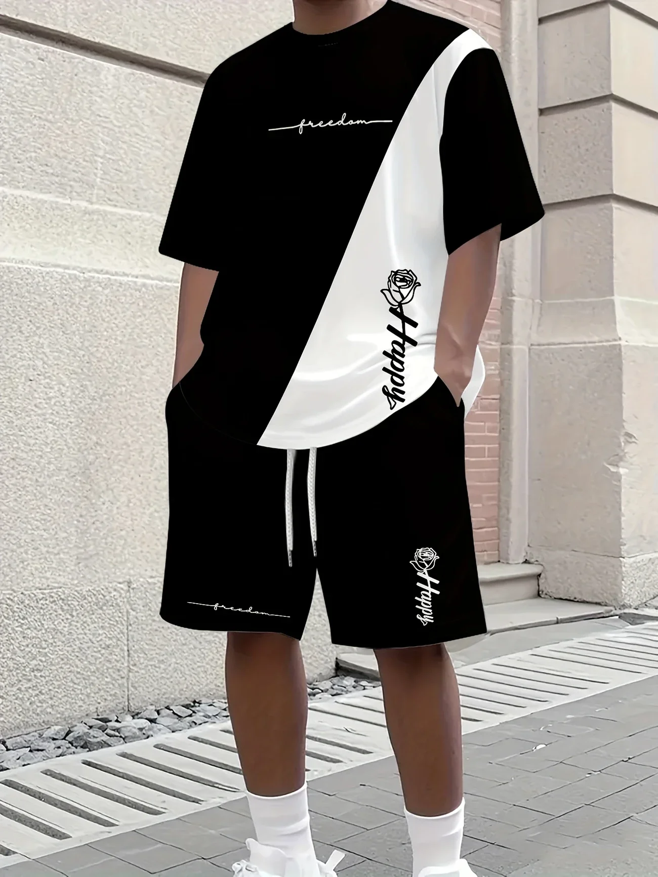 Summer Men's Round Neck Fashionable Casual Short Sleeved Shorts 3D Printed Set Comfortable Throughout The Four Seasons