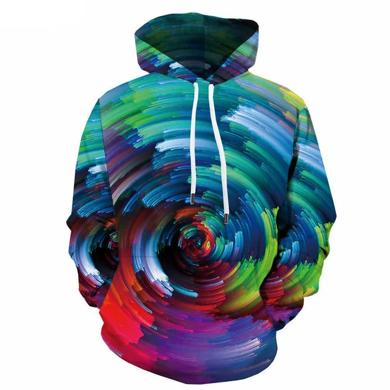 Men Rainbow Paint Swirl Abstract Art 3D Printed Hoodie Polyester Long Sleeve Drawstring Pocket Street Casual Hooded Sweatshirt