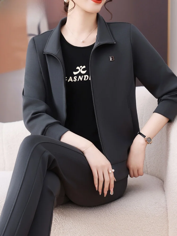 

Spring Faion Sportswear Set Women's Casual Tee-piece Suit Middle-aged Mom Polyester Modal Cotton Spandex Zipper Closure