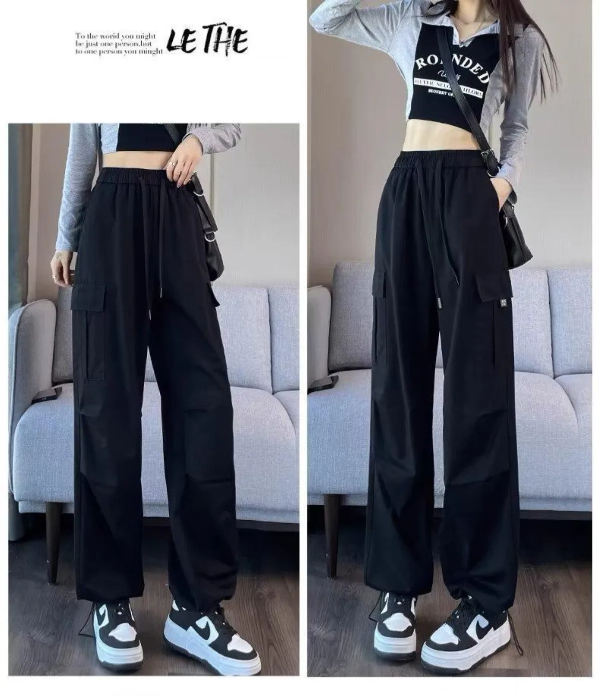 Pantalones de trabajo para mujer, novedad de Primavera/verano 2021, moda, cintura alta, secado rápido, informales, sueltos, adelgazantes, pantalones deportivos de pierna ancha