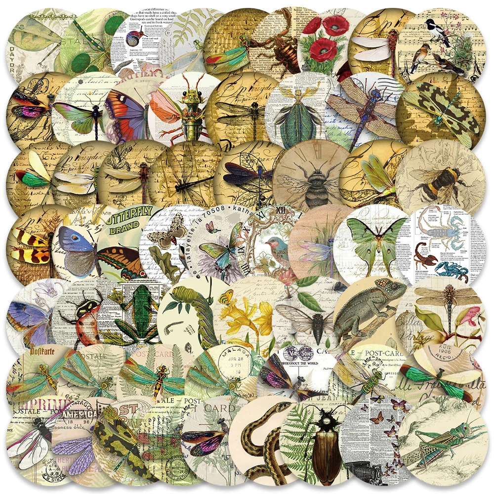 

10/30/58pcs Vintage Insects Stickers Aesthetic Retro Animal Specimen Decals DIY Laptop Album Stationery Kids Education Sticker