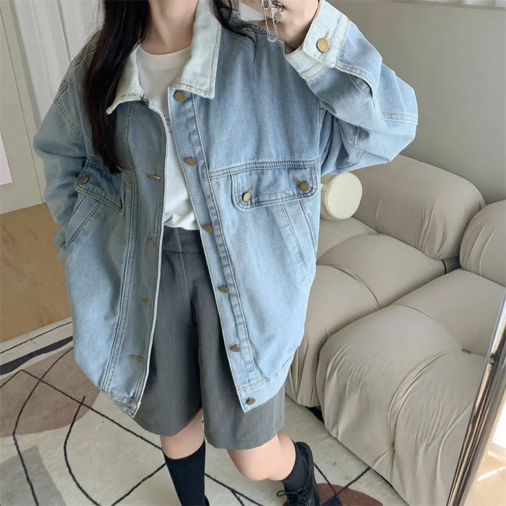 

Korean-Style Loose Long-Sleeved Denim Jacket for Women Spring Autumn Mid-Length All-Match Streetwear for Students