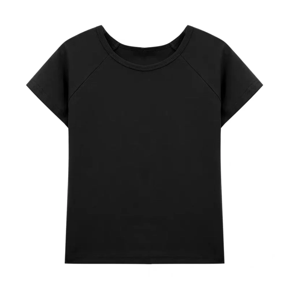 

Fashion Solid Color Short Sleeve T-shirt Slim Fit Chic Y2K Crop Top Sweet Korean Style Tees Shirts Women Summer