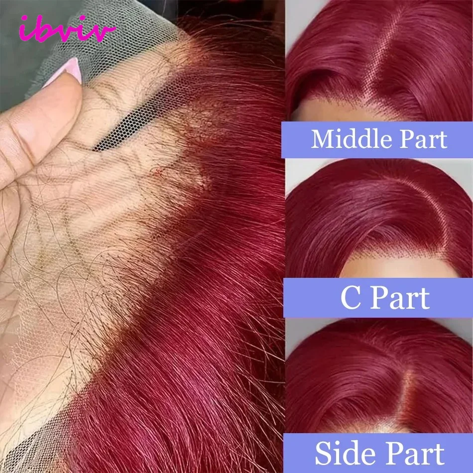 ベトナム産人毛100% 210密度ストレート99Jカラーバーガンディ13x4ボブウィッグ人毛レースフロントウィッグ