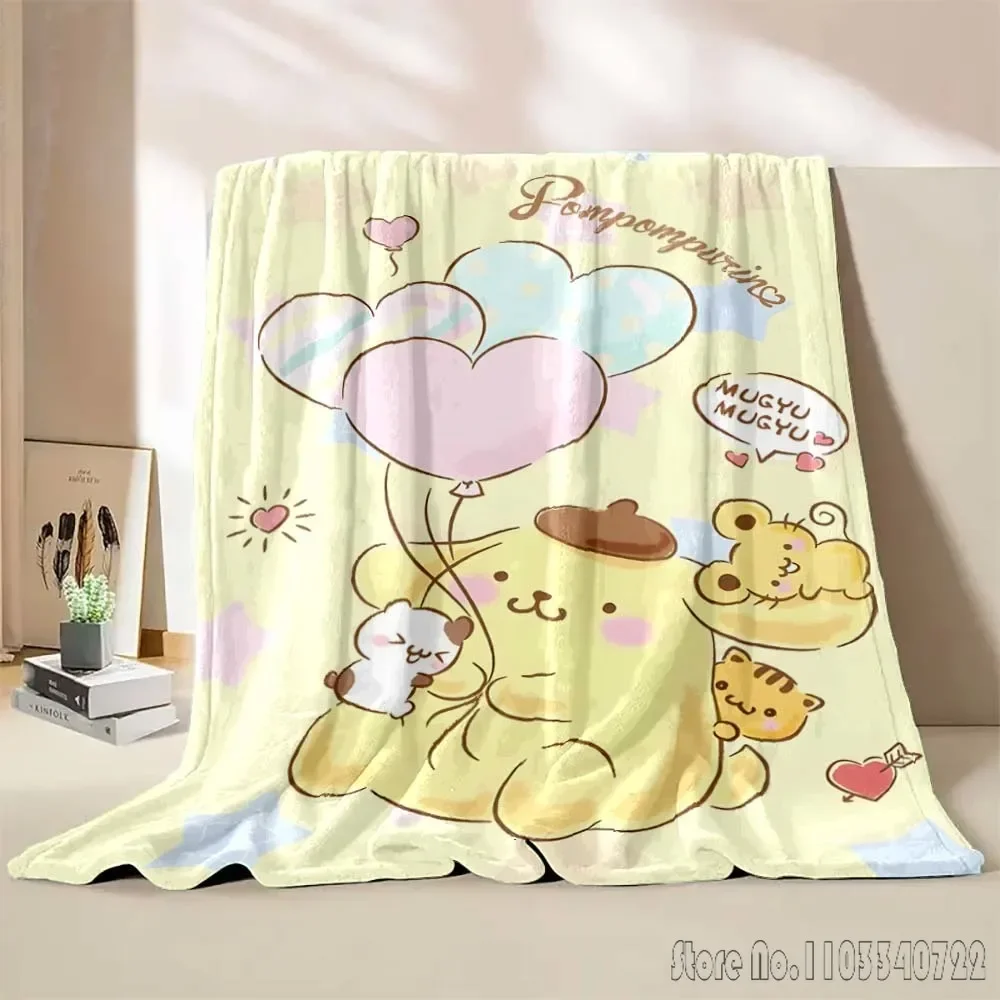 Anime Pom Purin Blanket Sanrio Throw Sofa Bed Cover Four Season Soft Fluffy Quilt Blanket Flannel Throw Children Girl Gift