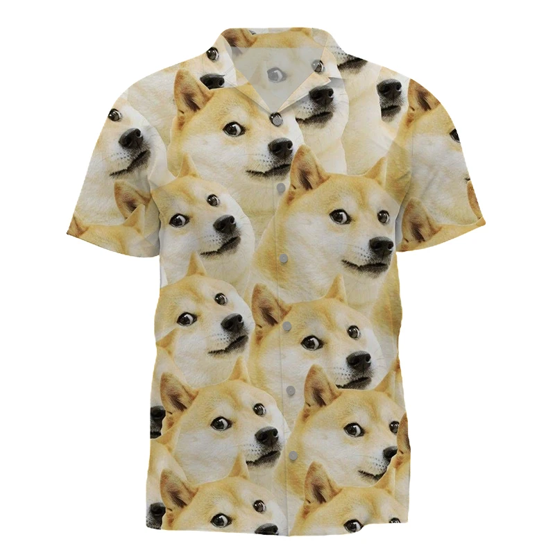 

Jumeast Women Blouse 3D Hawaii Button Shirt for Men Cute Cartoon Animal Husky Dog Streetwear Short Sleeve Beach Tees Bar Tops