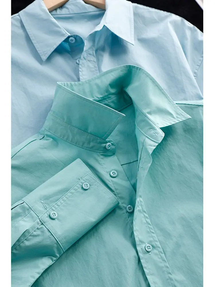Ele Donna irt Lake Blue Abbigliamento interno Pendolarismo Sle Lungo Sve Lunghezza regolare Top in seta Faionable Fem Abbigliamento