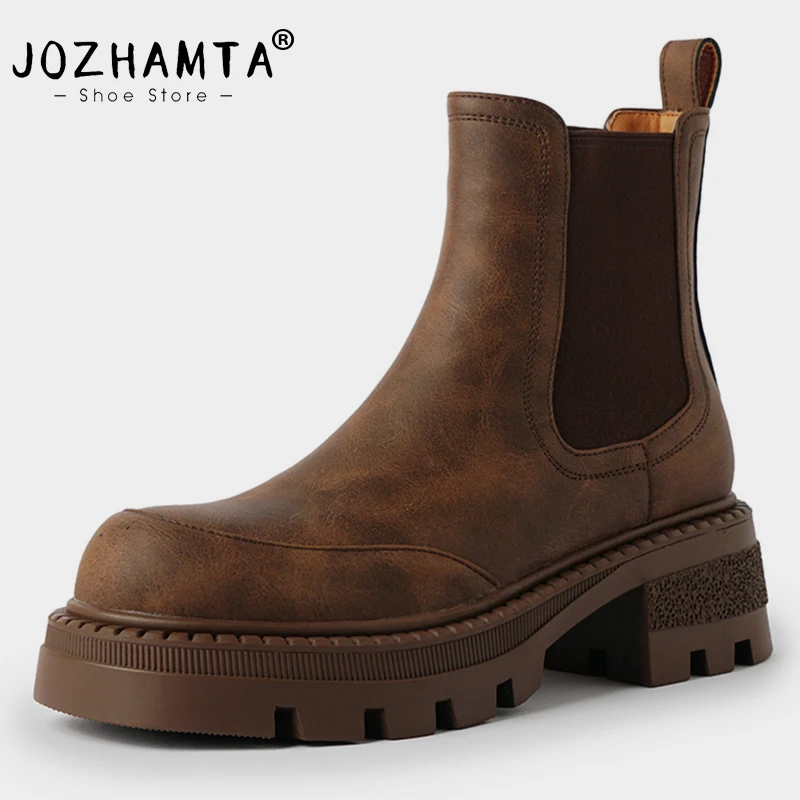 

JOZHAMTA Size 34-40 Women Chelsea Ankle Boots Suede Real Leather Thick High Heels Shoes Fall Winter 2025 Platform Short Booties