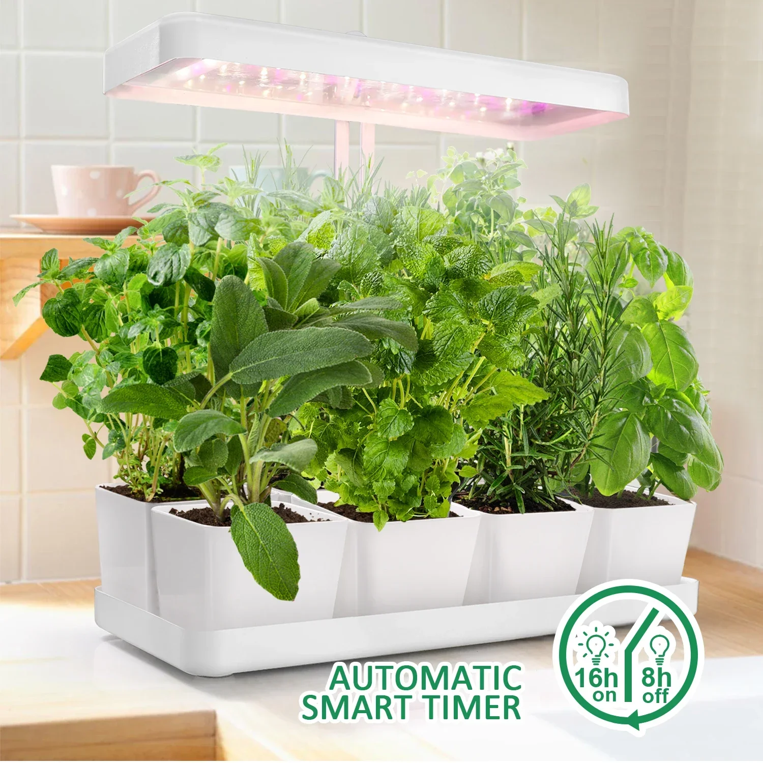 J & C-ミニインドアハーブガーデンスターターキット,LEDライト,ホワイト,2モード,20W