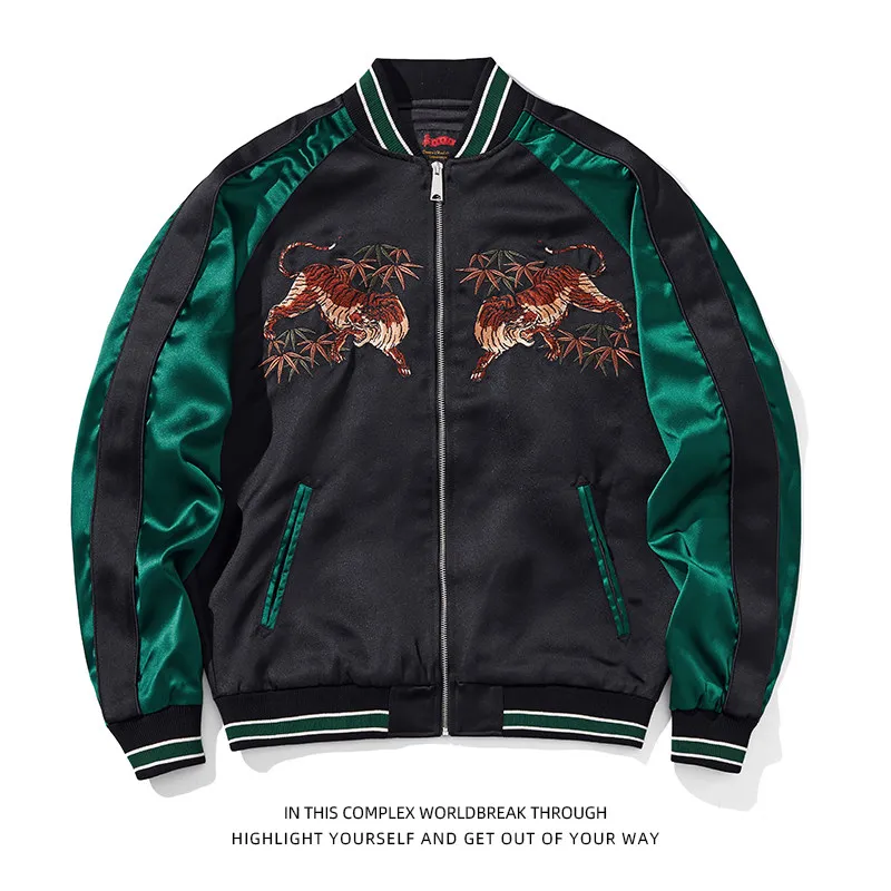 Asian Japanese Sukajan Style Embroidered Souvenir Jacket Outerwear Coat Heavy Industry Embroidery Yokosuka Men's