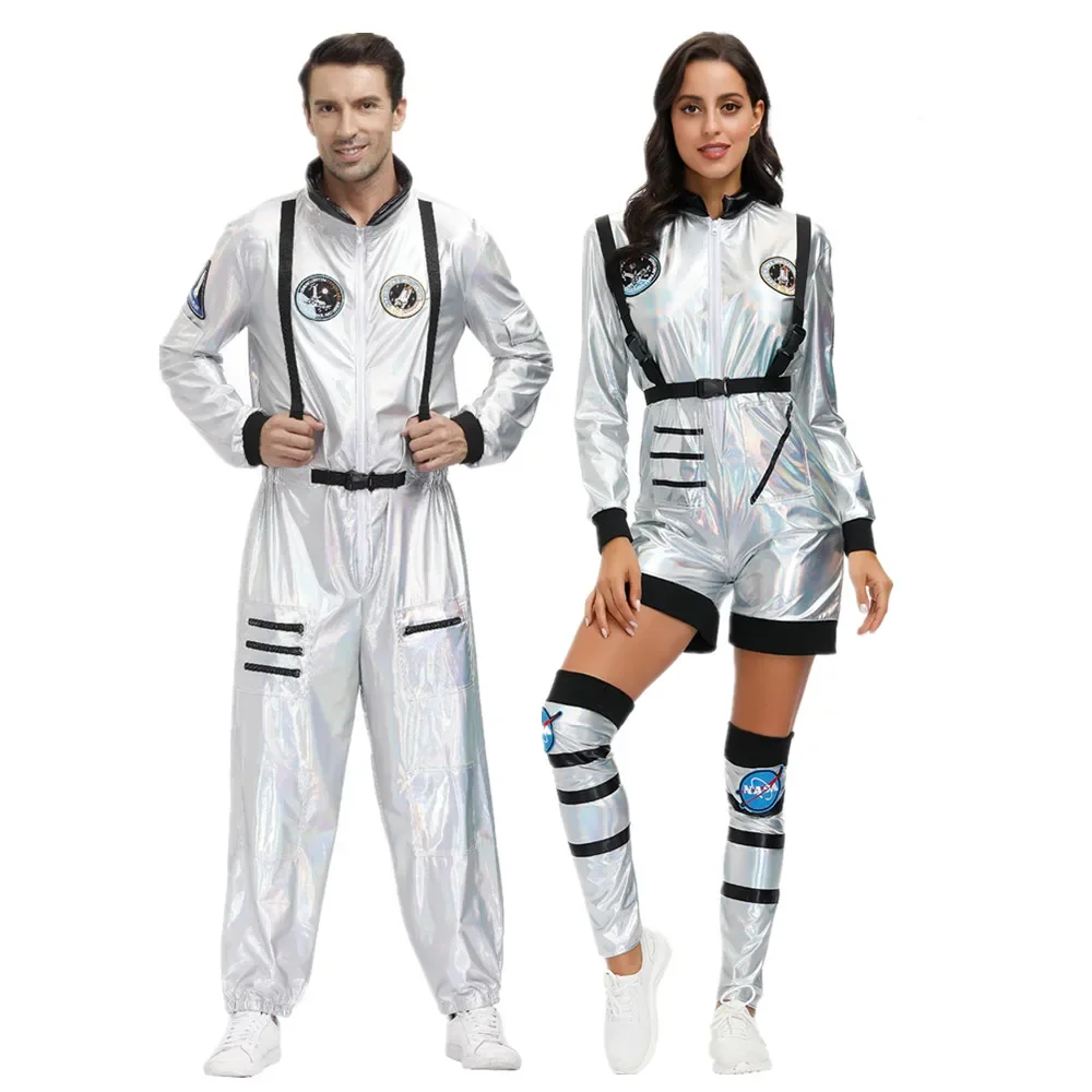 

Couple Astronaut Alien Spaceman Cosplay Carnival Adult Men Women Pilots Outfits Halloween Jumpsuit Costume