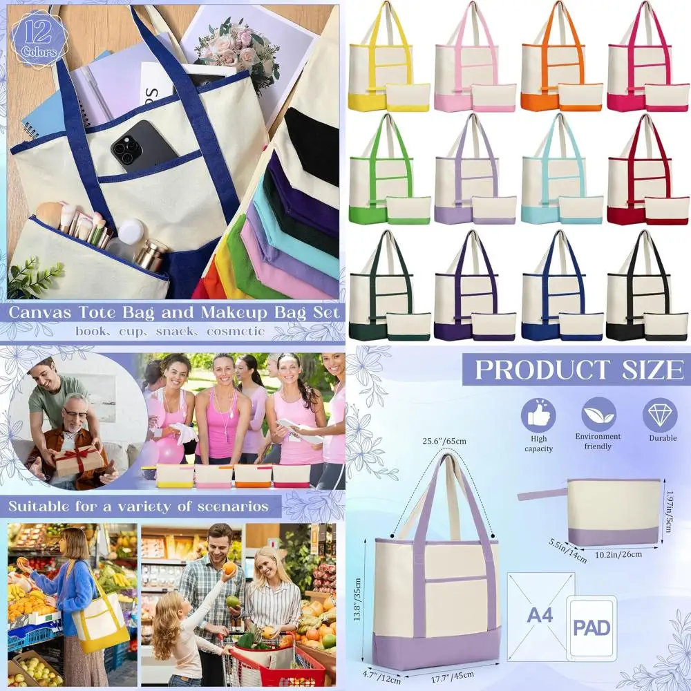 

Холщовые сумки-тоут оптом с карманом и косметичкой, 18 многоразовых хозяйственных сумок для женщин, для пляжа и рукоделия