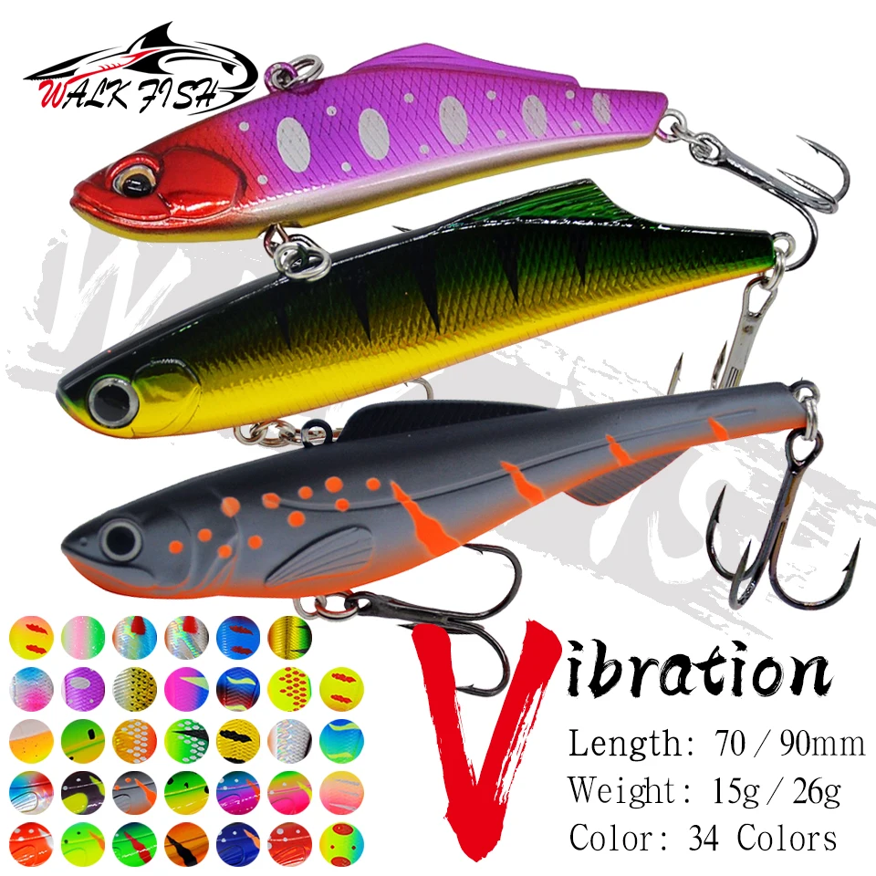 WALK FISH 1Pcs Sinking 15g 26g Winter Ice VIB Fishing Lure Artificial Rattlin Vibration Crankbait Isca Treble Hook Hard Bait