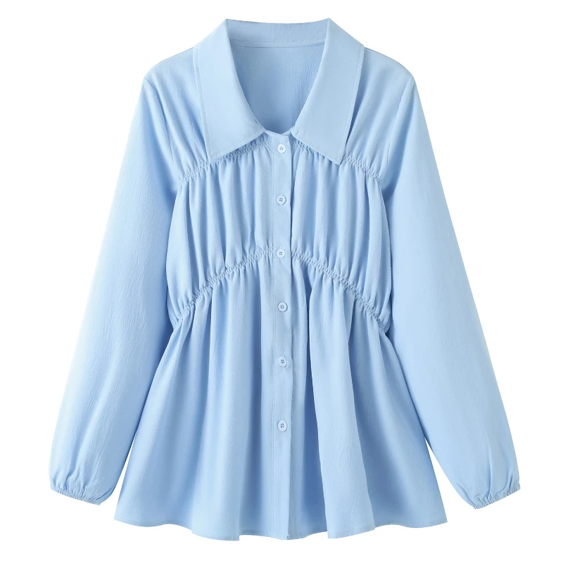 

2025 Plus Size Blouses Korean Style Formal Shirts Long Sleeve Loose Turn-down Collar Button Woman Ball Gown Large Size Tops